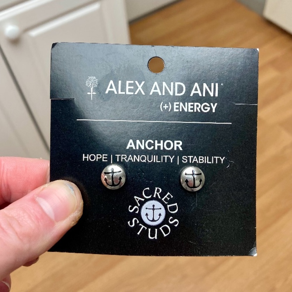 NWT 🌟 Alex and Ani Anchor Round Silver Stud Earrings